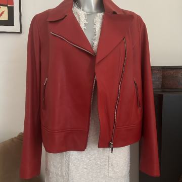Massimo Dutti Crvena prava koza biker Jakna Nova