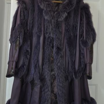 Unikatna ljubičasta bunda – prava koža i krzno, XL