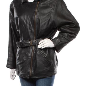 Ženska crna kožna jakna s pojasom