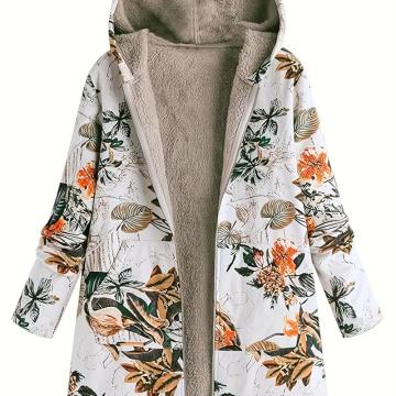 Ženska elegantna jakna s cvjetnim printom i kapuljačom na patent