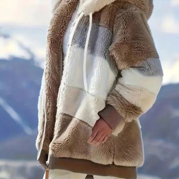 Ženska plišana jakna s kapuljačom od umjetnog krzna