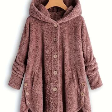 Ženski udobni flis kardigan s kapuljačom - ležerna jakna na kopčanje