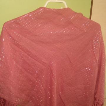 ROZA PAMUČNA MARAMA S SREBRNIM NITIMA