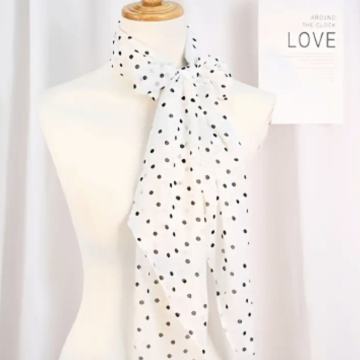 BIJELI LAGANI PROZRAČNI ŠAL NA CRNE  TOČKICE - NOVO