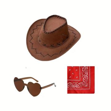 Set od tri vintage traper šešira širokog oboda sa šalom i naočalama