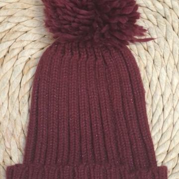 Zimska kapa s pufnicom - bordo