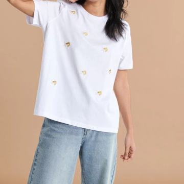 BIJELA MAJICA S ZLATNIM VEZOM VEL. 40 - NOVO