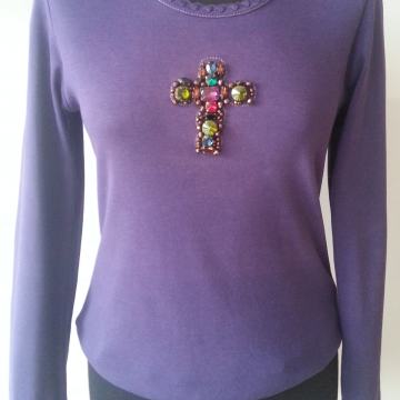 Ljubičasta svjetlucava majica sa križem 38 40