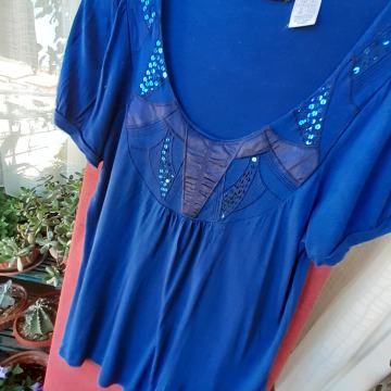 Tamnoplava boho majica-tunika L/42