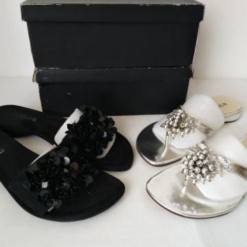 Ženske crne natikače Ženske srebrne japanke Tosoni Novo