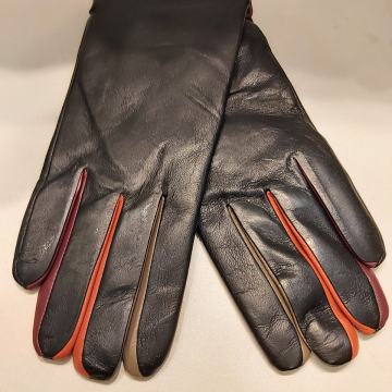 Crne kožne ženske rukavice sa šarenim uzorkom