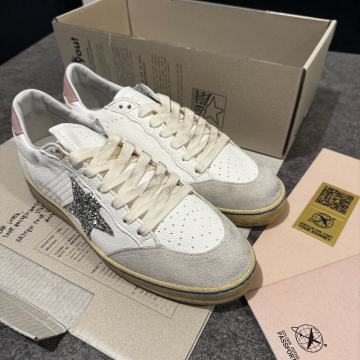 Golden Goose Ball Star with glitter star and pink suede heel tab