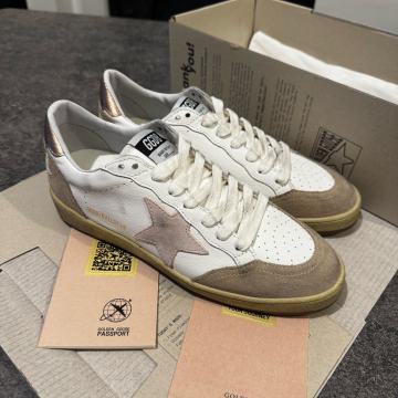 Golden Goose Ball Star with pink suede star and silver glitter edges a