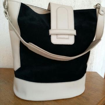 bež/crna torba, prirodna koža