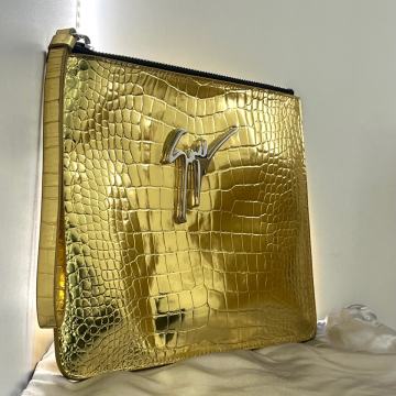 GIUSEPPE ZANOTTI GOLD CROCO PRINT LEATHER POUCH