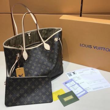LOUIS VUITTON NEVERFULL MONOGRAM PRAVA 100% KOŽA (BEŽ)