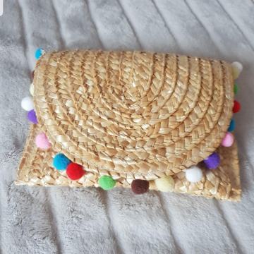 Nova slamnata torbica sa pomponima