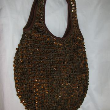 Torba pletena sa šljokicama, smeđa 35 x 29 cm