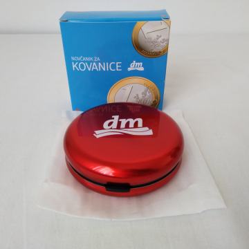 Crveni novčanik za kovanice eura u kutiji Novo