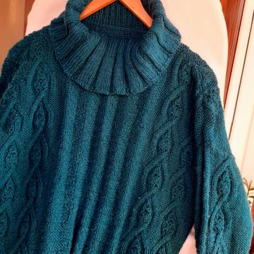 NOVI smaragdno-zeleni ručno pleteni pulover L-XL/42-44