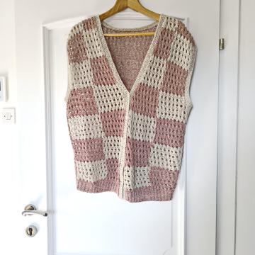 Vuneni štrikani pulover - prsluk bez rukava - ručni rad - broj M - XL