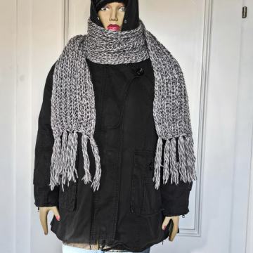 Komplet : kapa i šal - unisex - tamnoplavo siva kapa i sivi šal