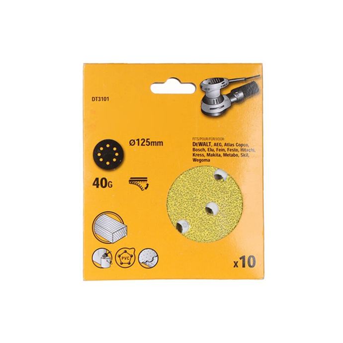 DEWALT Disques Abrasifs 125mm Grain 40 - Lot De 10 DT3101-QZ Pour Ponceuse Rotorbiale