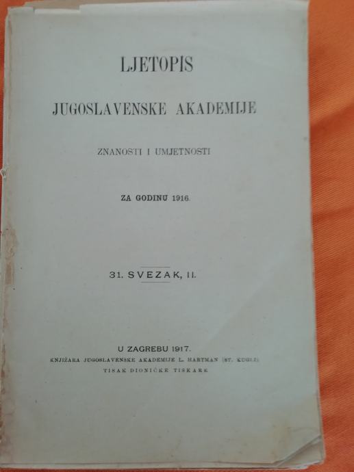 Ljetopis jugoslavenske  akademije znanosti i umjetnosti za 1916.g.