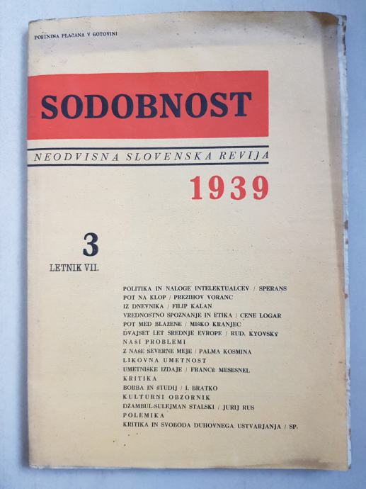 Sodobnost neodvisna slovenska revija 3 1939.