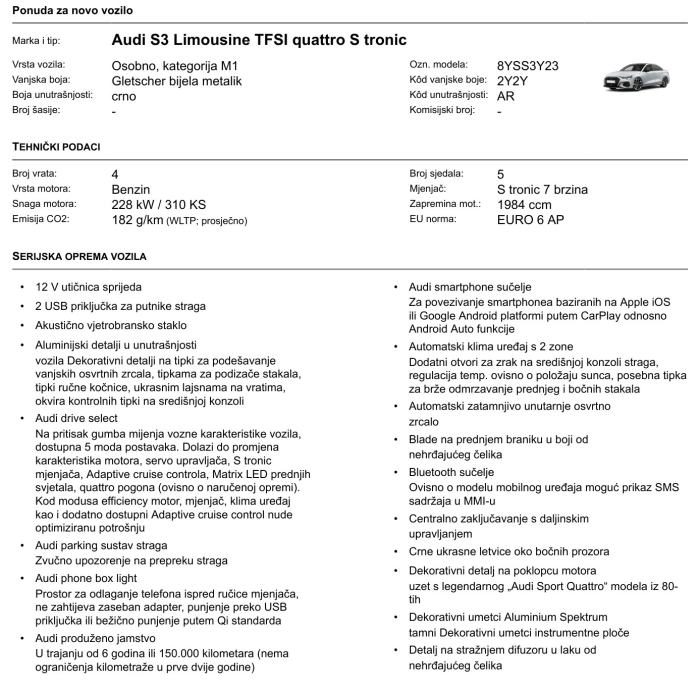 Audi S3 Limousine quattro 310 KS, Matrix, B&O, panorama, 1. vlasnik, fotografija 13