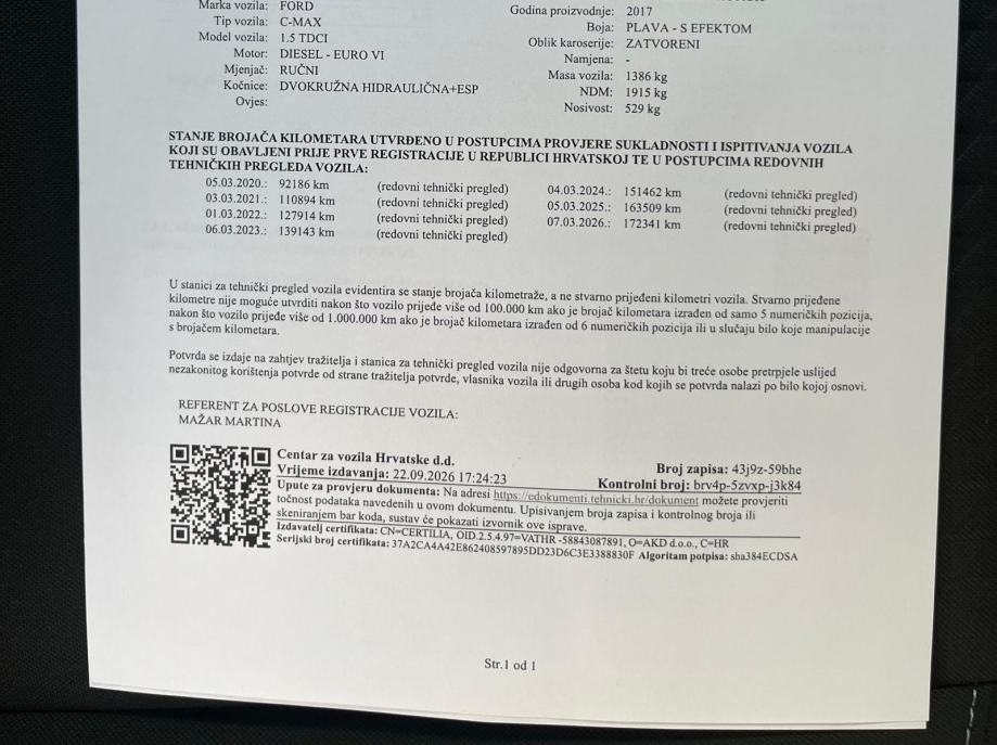 Ford C-Max 1,5 TDCi*1.VL*SERVISNA*MF VOLAN*TEMP*REG 4/27*ODLIČAN*KLIMA, fotografija 11