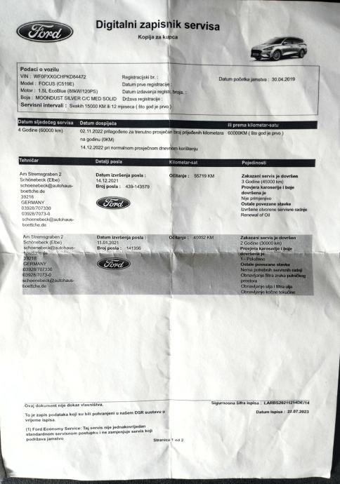 Ford Focus Turnier 1,5 TDCi TITANIUM, stvarni km, servisna, reg.07/27., fotografija 17