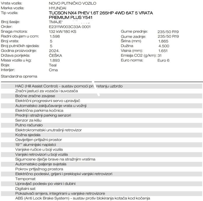 Hyundai Tucson 1.6 T-GDI PHEV 4WD Premium Plus, 265 KS, 2024. god., fotografija 15