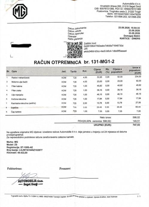 MG ZS Luxury paket 1.0T-GDI automatik - Garažiran, reg. do 09/27, fotografija 6