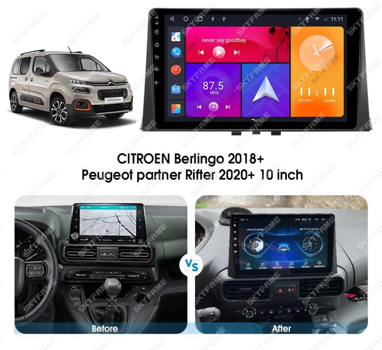 8g 128g Autoradio Pour Citroen Berlingo Pour Peugeot Partner Rifter  2018-2020 GPS 1280 * 720p Android10 Auto Carplay Ips Bt