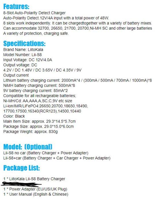 Liitokala Lii-S8 Inteligentni punjač 2x9v +8x Li-Ion, NiMh, NiCd bater