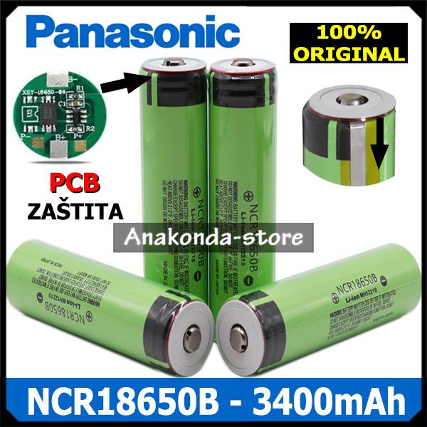 Original Panasonic 18650 Punjiva Baterija 3400mAh sa PCB zaštitom 3.7V