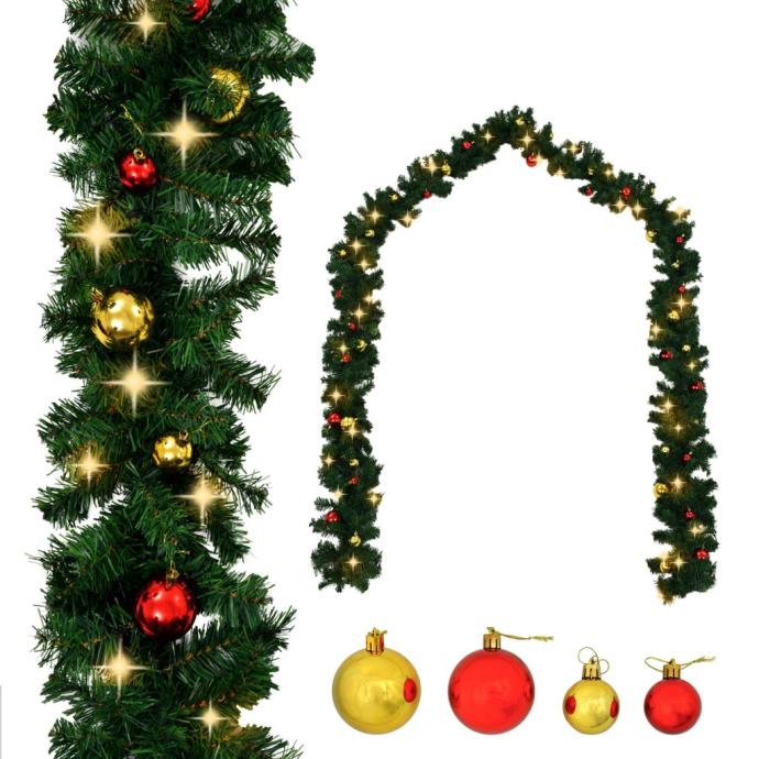 vidaXL Božićna girlanda ukrašena s kuglicama i(246406)