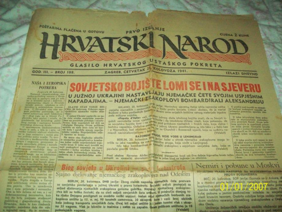 HRVATSKI NAROD - GLASILO HRVATSKOG USTAŠKOG POKRETA 1941.G.