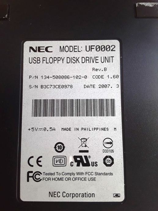 NEC UF0002 External USB FLOPPY DISK DRIVE UNIT, novo