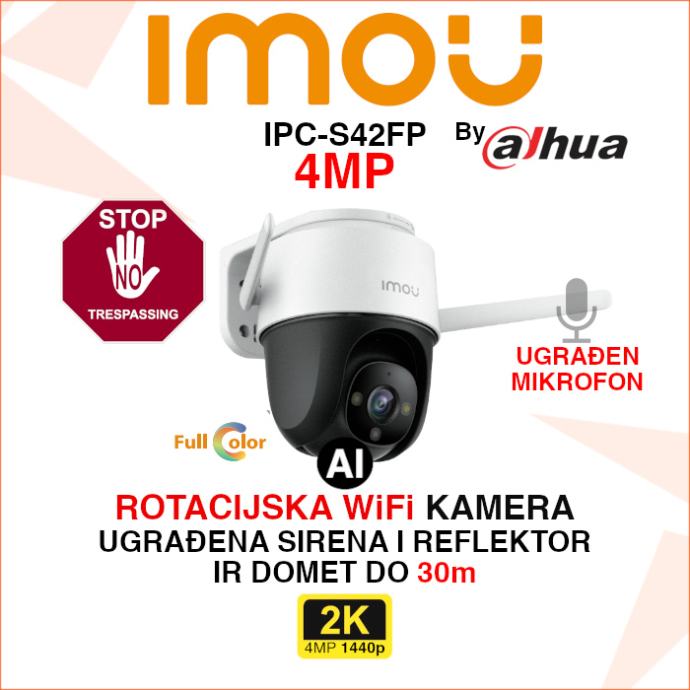 DAHUA IMOU CRUISER SMART TRACKING ROTACIJSKA WIFI KAMERA IPCS42FP