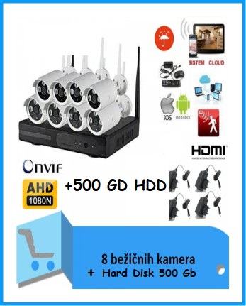 Video nadzor- 8 WiFi bežične kamere AHD+500 Gb HDD + DVR, u trgovini