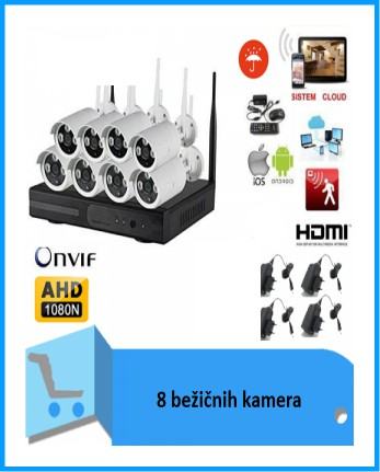 Video nadzor- 8 WiFi bežične kamere AHD+DVR, novo u trgovini, jamstvo