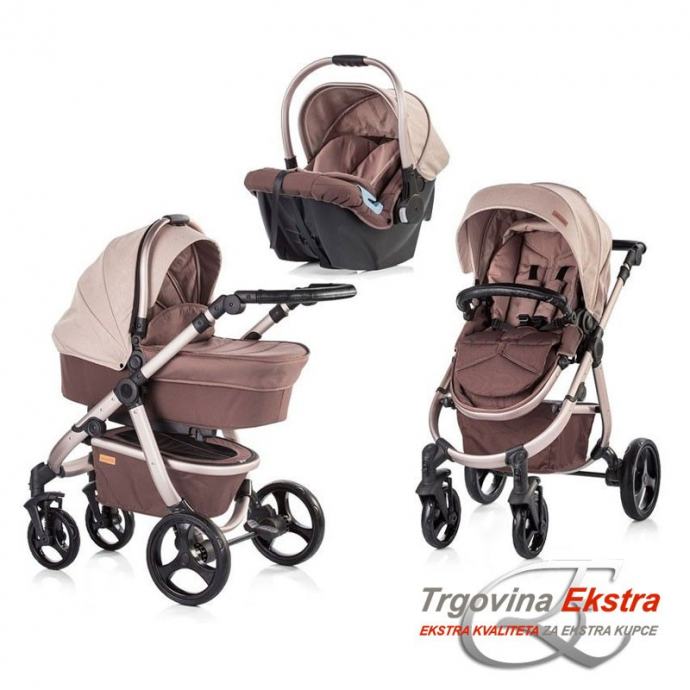 Kolica za bebe i djecu Nina 3 u 1 smeđa/bež
