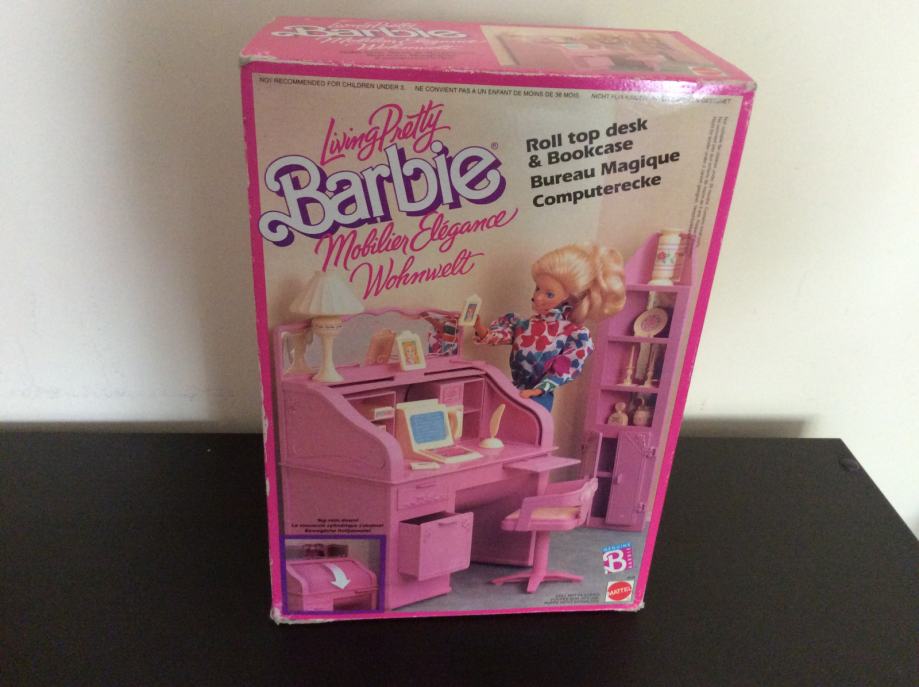 Vintage Mattel Barbie namještaj, Roll Top Desk & Bookcase