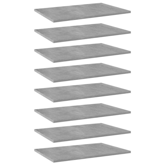 Police za knjige 8 kom siva boja betona 60x40x1,5 cm od iverice - NOVO
