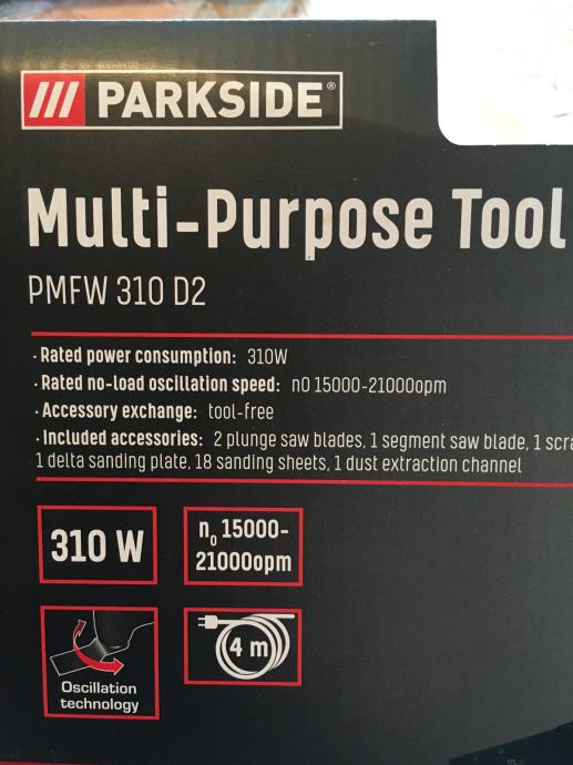 ParkSide PMFW 310 F4 / D2 elekromos 310W multiszerszám, 5 az 1-ben multifunkciós szerszámgép