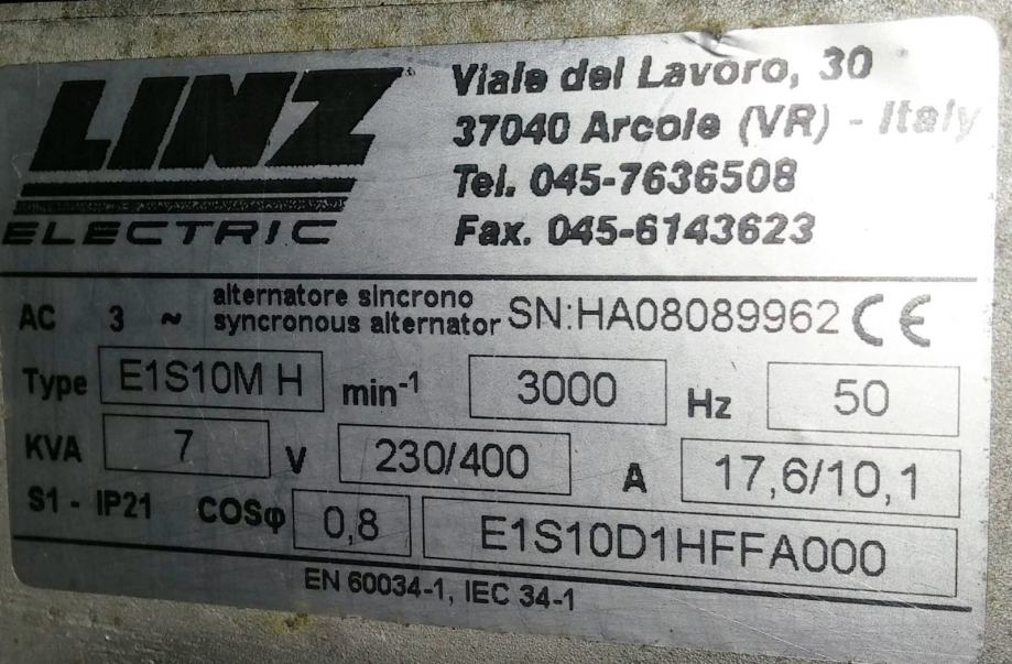 Generator LINZ electric E1S10M H 7kVA