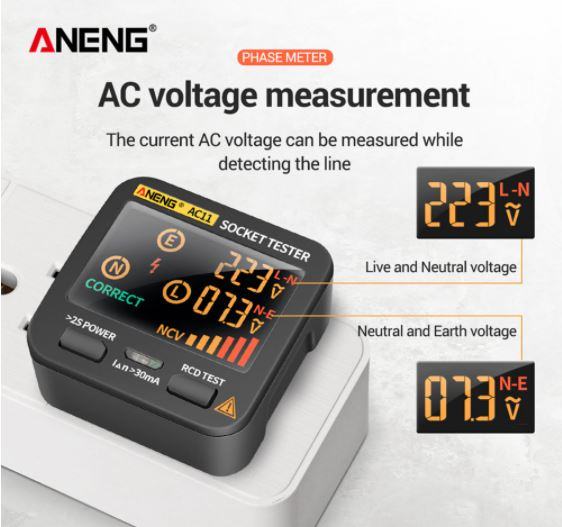 ANENG AC11 LCD RCD-tester šuko220v utičnice, đepni format, Detector