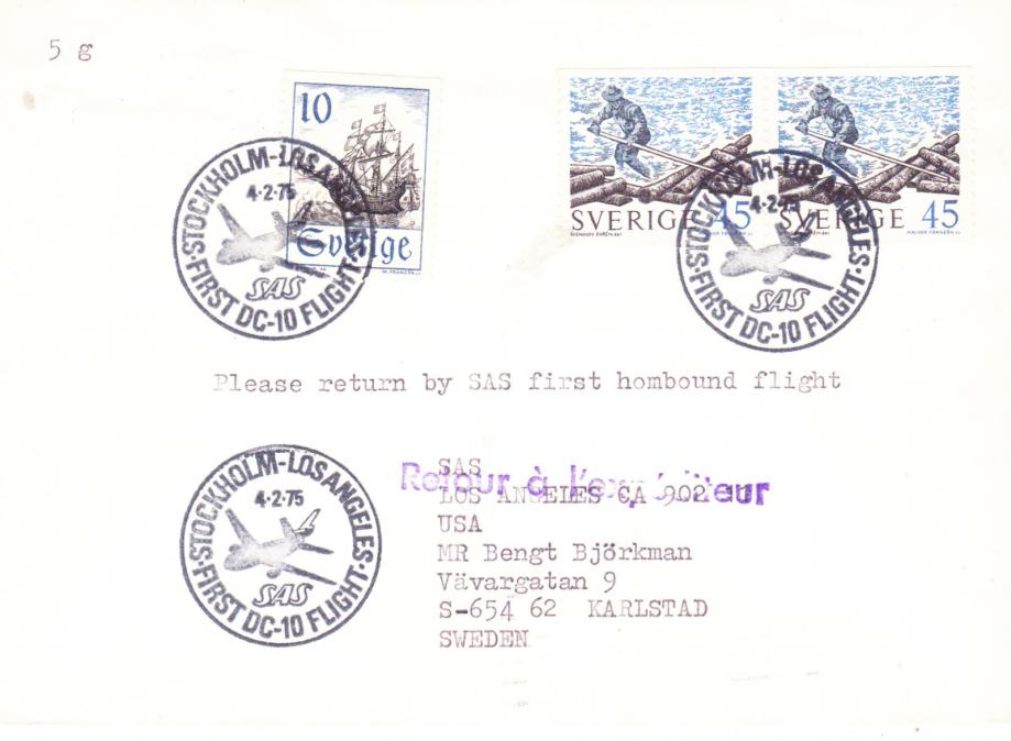 pismo Sverige 1975 a 08 avionska pošta
